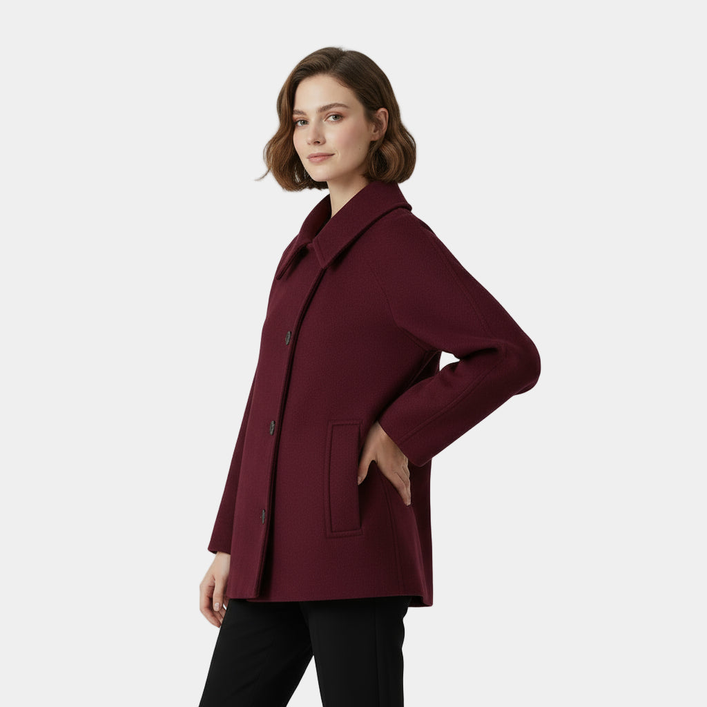 Women’s Minimalist Wool Blend Short Coat with Button Front