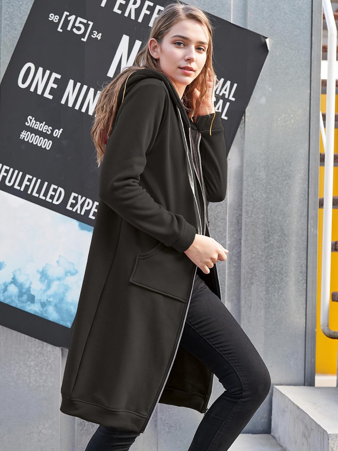 Long Hooded Zip Up Sweatshirt Dress for Casual Comfort