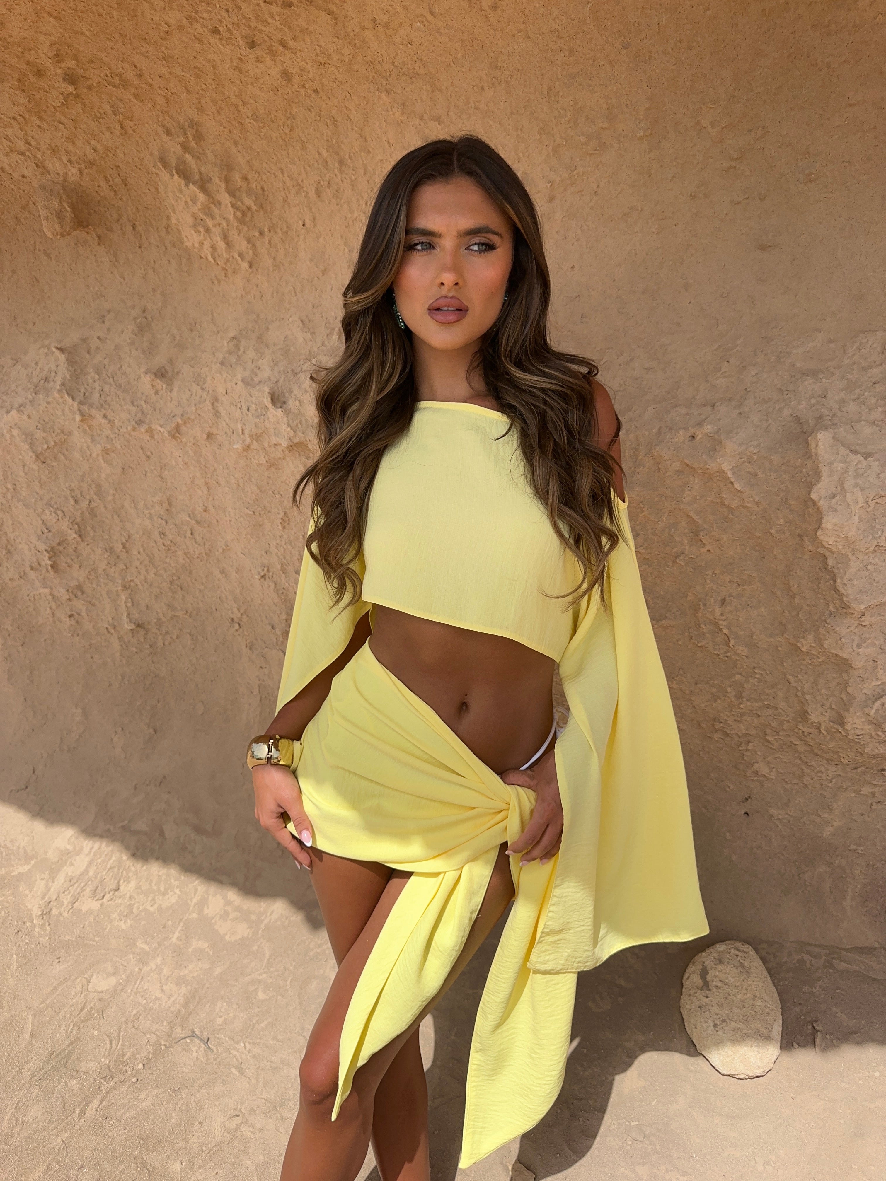 Yellow Asymmetric One-Shoulder Beach Cover-Up Dress