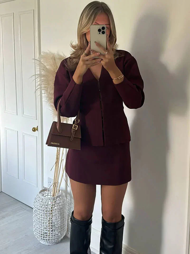 V-Neck Long Sleeve Knit Sweater Dress for Women