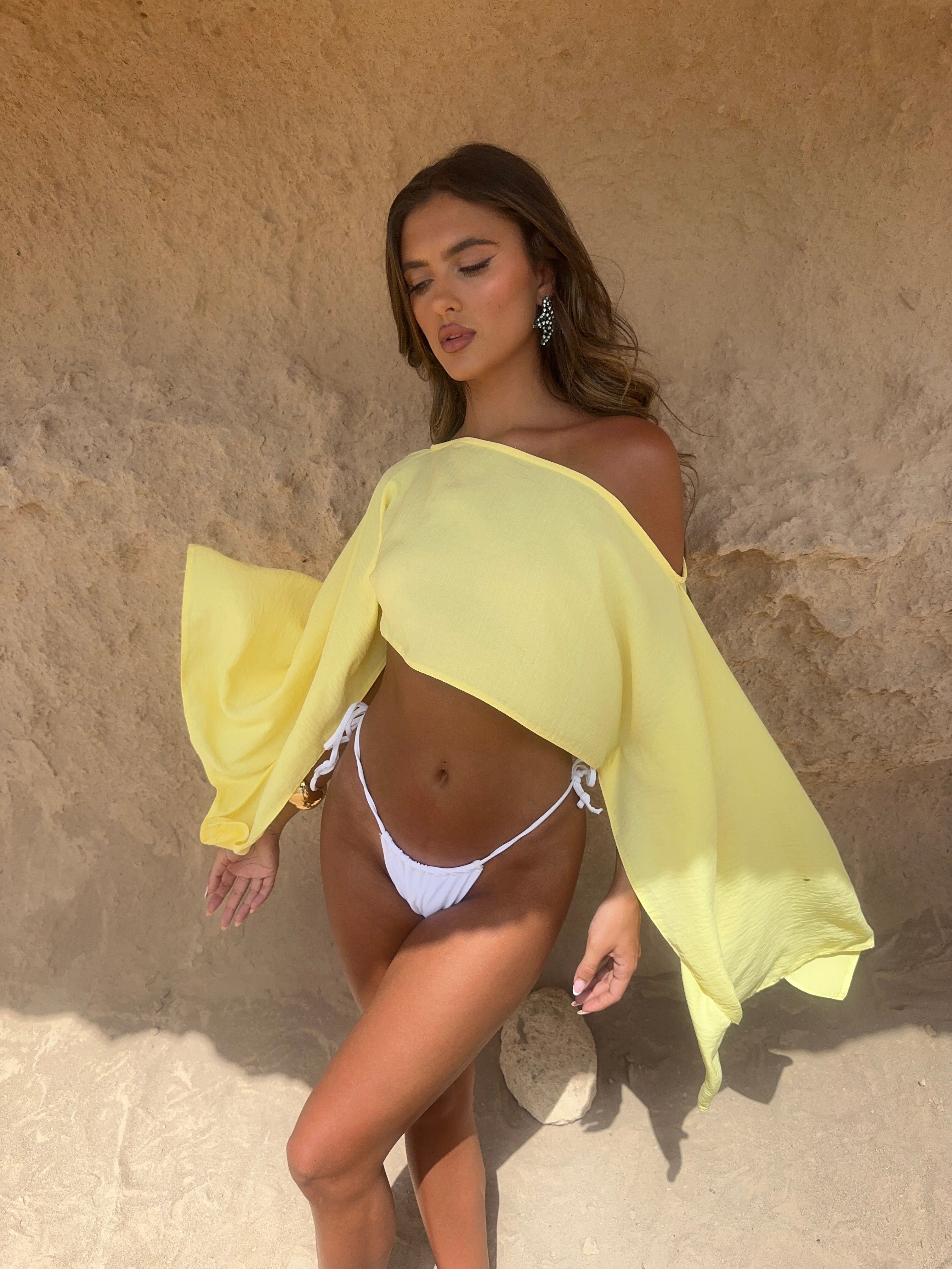Yellow Asymmetric One-Shoulder Beach Cover-Up Dress