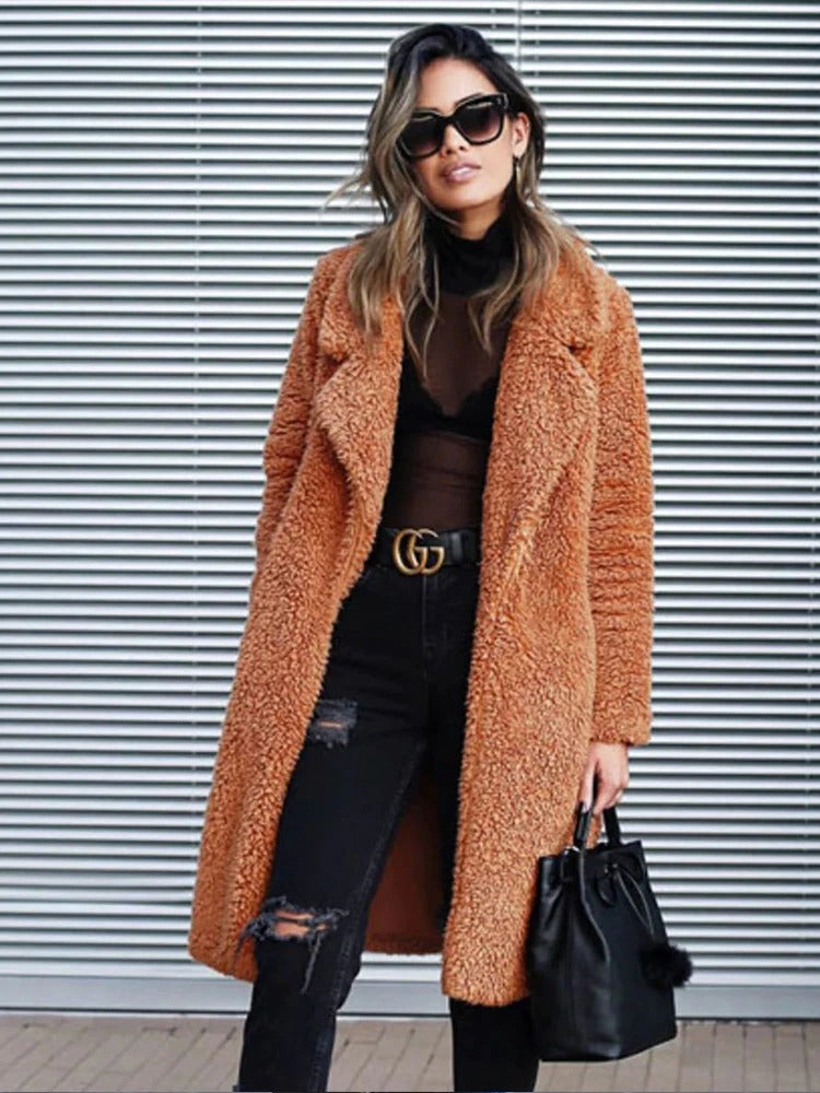 Women’s Long Sherpa Teddy Coat