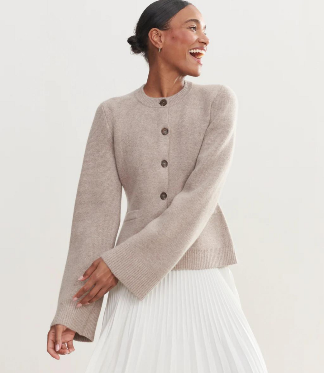 Elegant Flare-Sleeve Button-Front Knit Cardigan