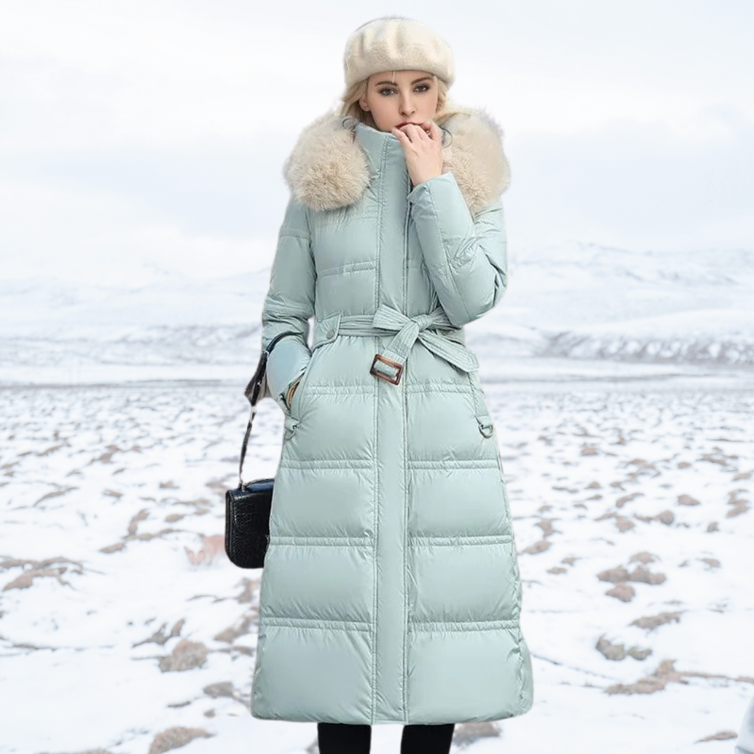 Women’s Luxury Long Puffer Coat with Faux Fur Collar