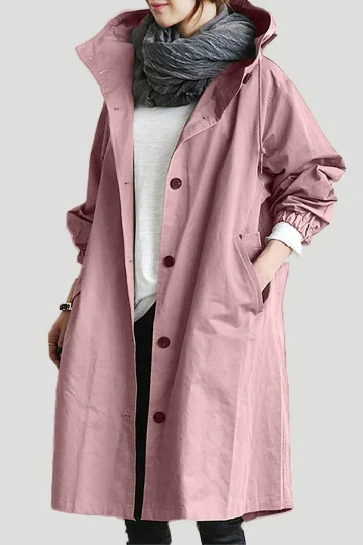 Women’s Long Hooded Button Coat – Lightweight Casual Oversized Jacket