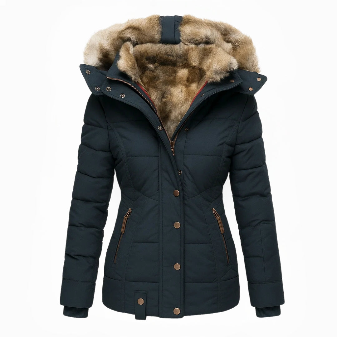 Faux Fur Trim Hooded Puffer Winter Jacket