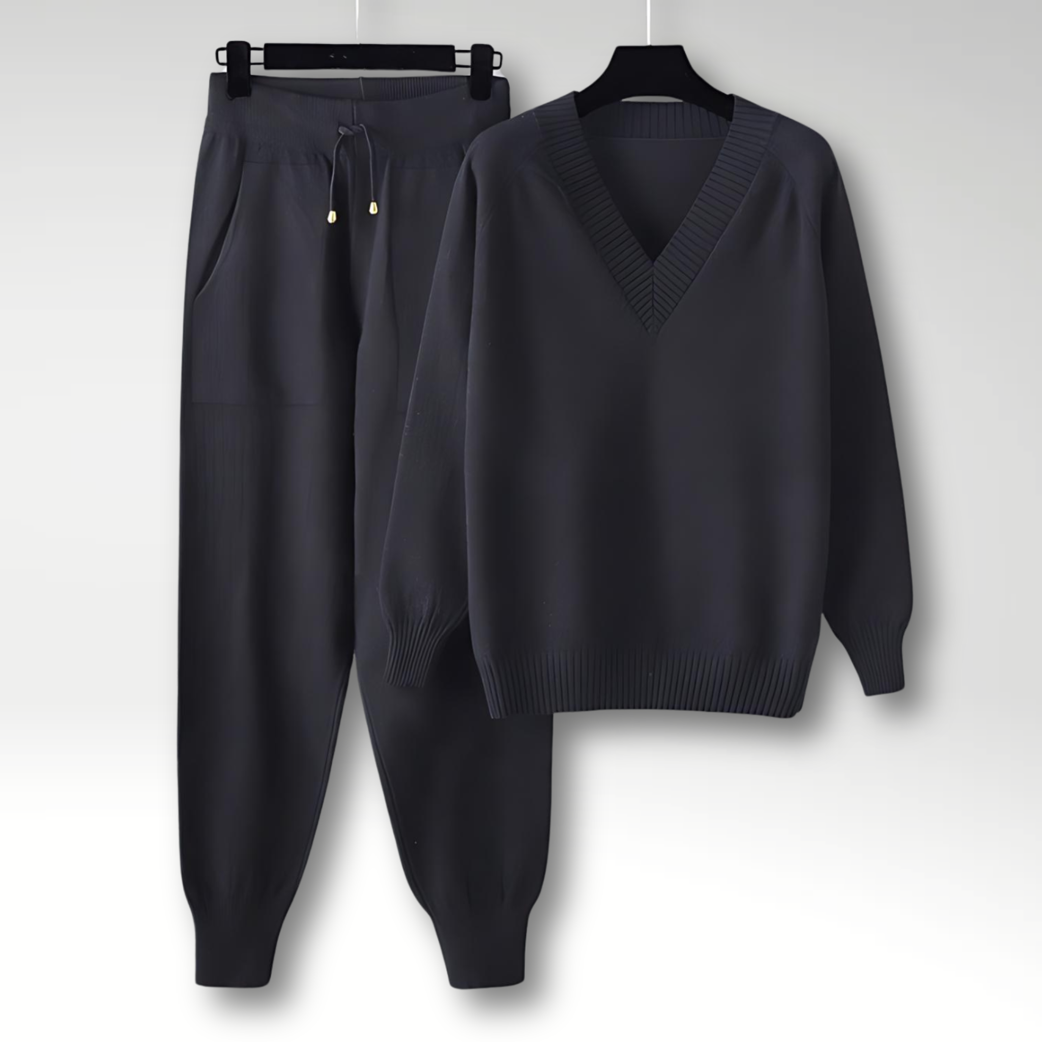 V Neck Knit Lounge Set with Relaxed Fit Pants