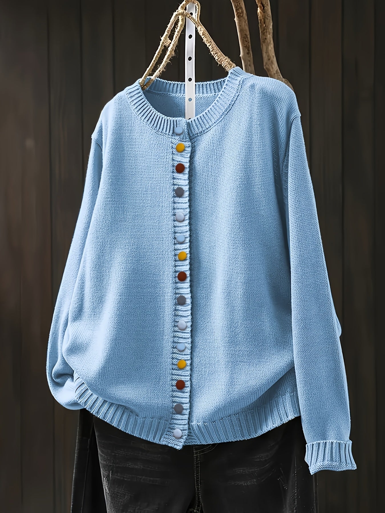 Button Front Knit Cardigan with Colorful Detail Accents