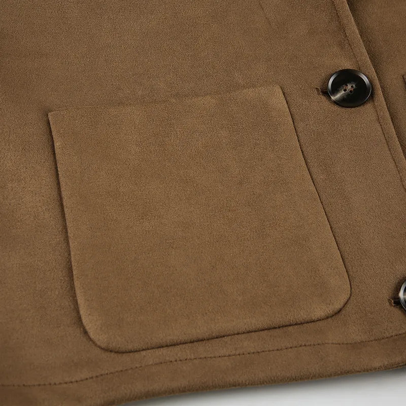 Suede Cropped Button Jacket for Women