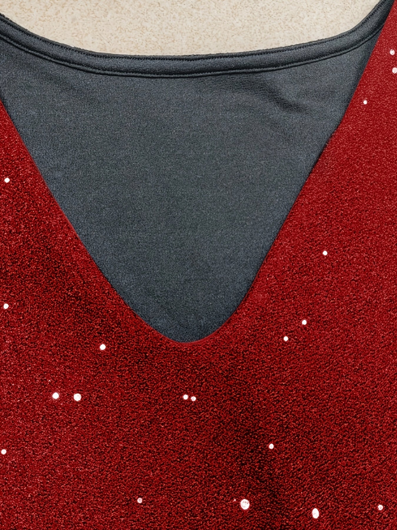 Sequin V-Neck Long Sleeve Mini Dress