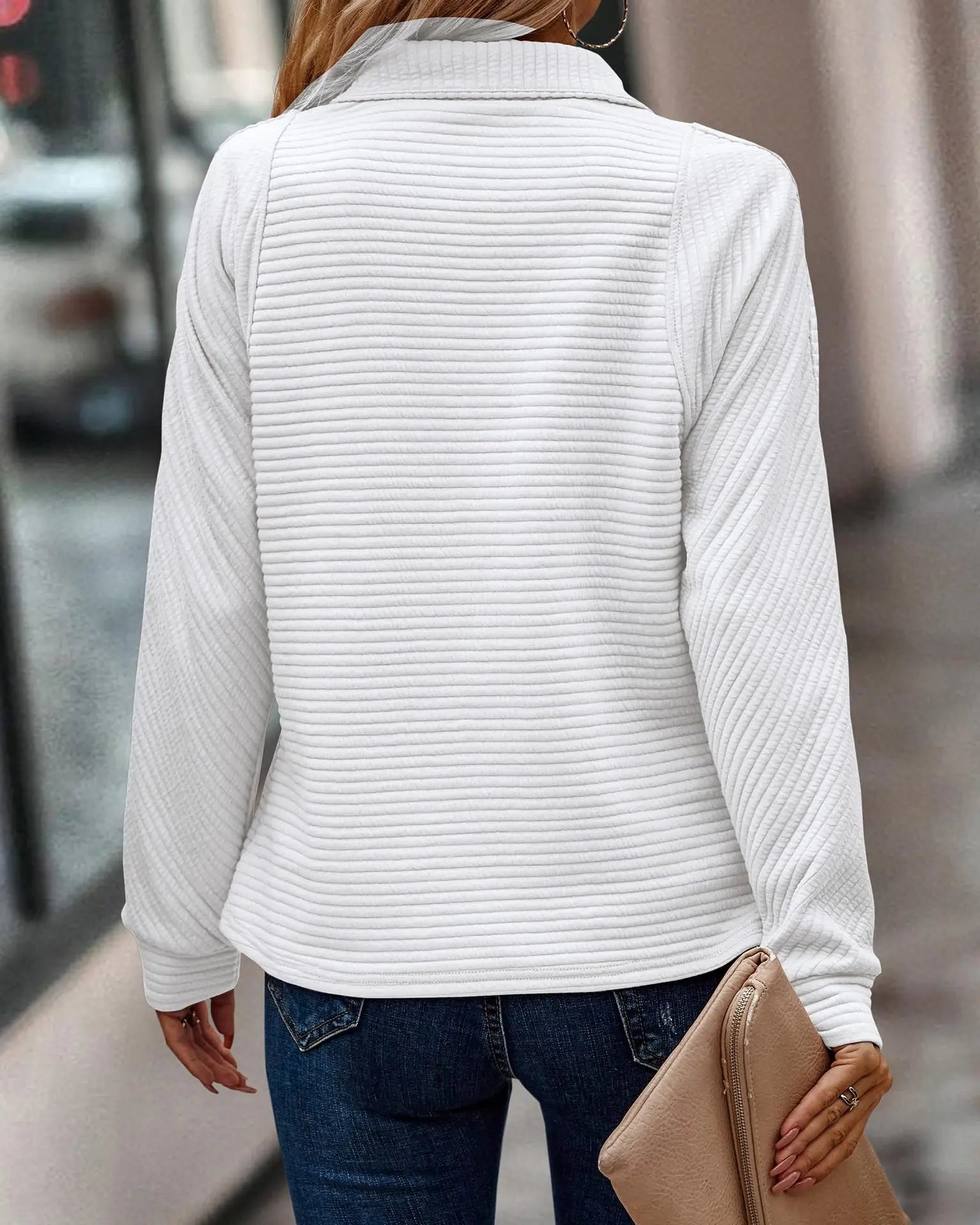 Casual Ribbed Half-Zip Knit Pullover