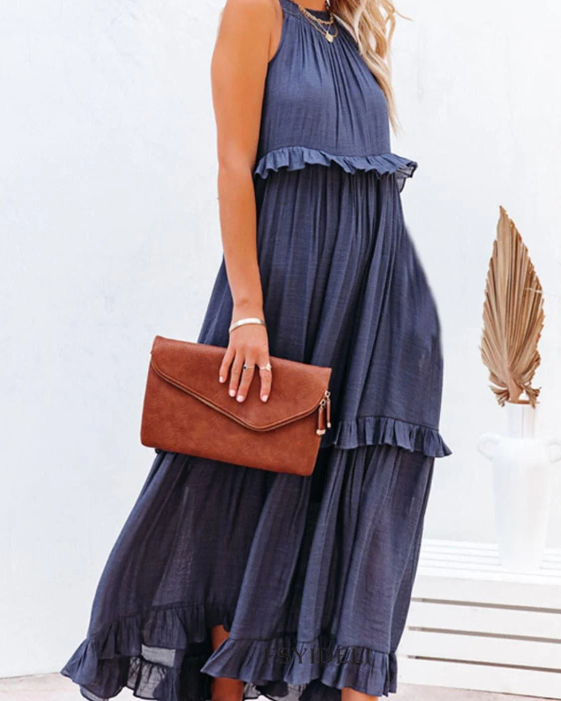 Tiered Ruffle Sleeveless Boho Maxi Dress
