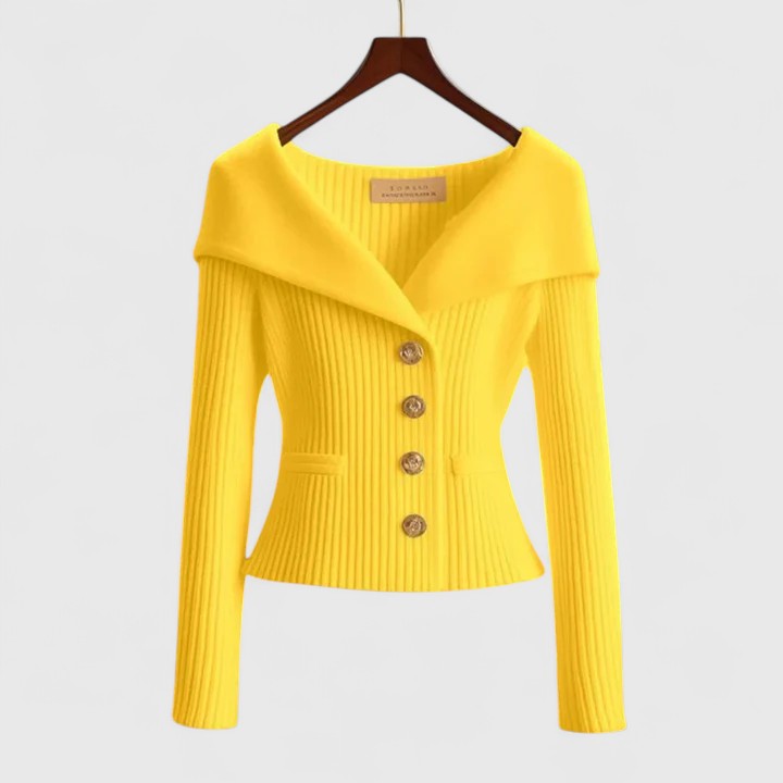 Off-Shoulder Rib-Knit Button Cardigan