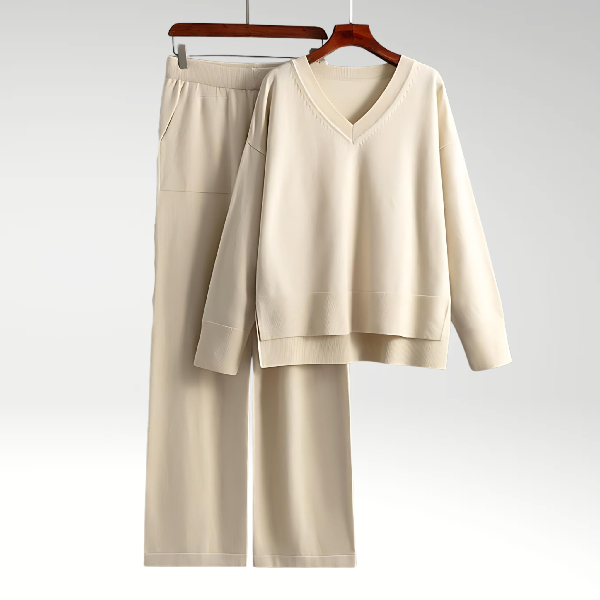 Relaxed V Neck Lounge Set with Wide Leg Pants