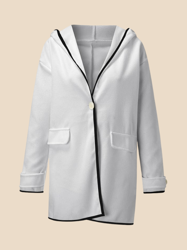 Hooded Wool Blend Cape Coat with Button Detail