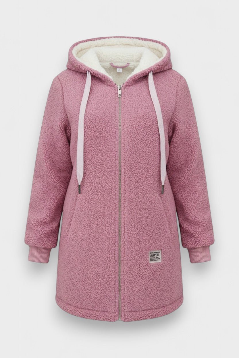 Hooded Teddy Fleece Jacket with Zip Front and Plush Lining