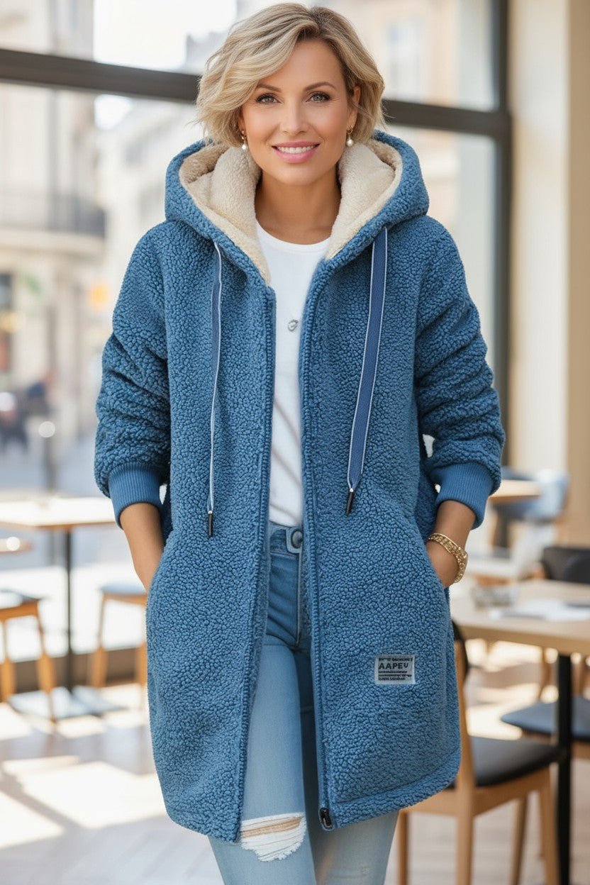Hooded Teddy Fleece Jacket with Zip Front and Plush Lining