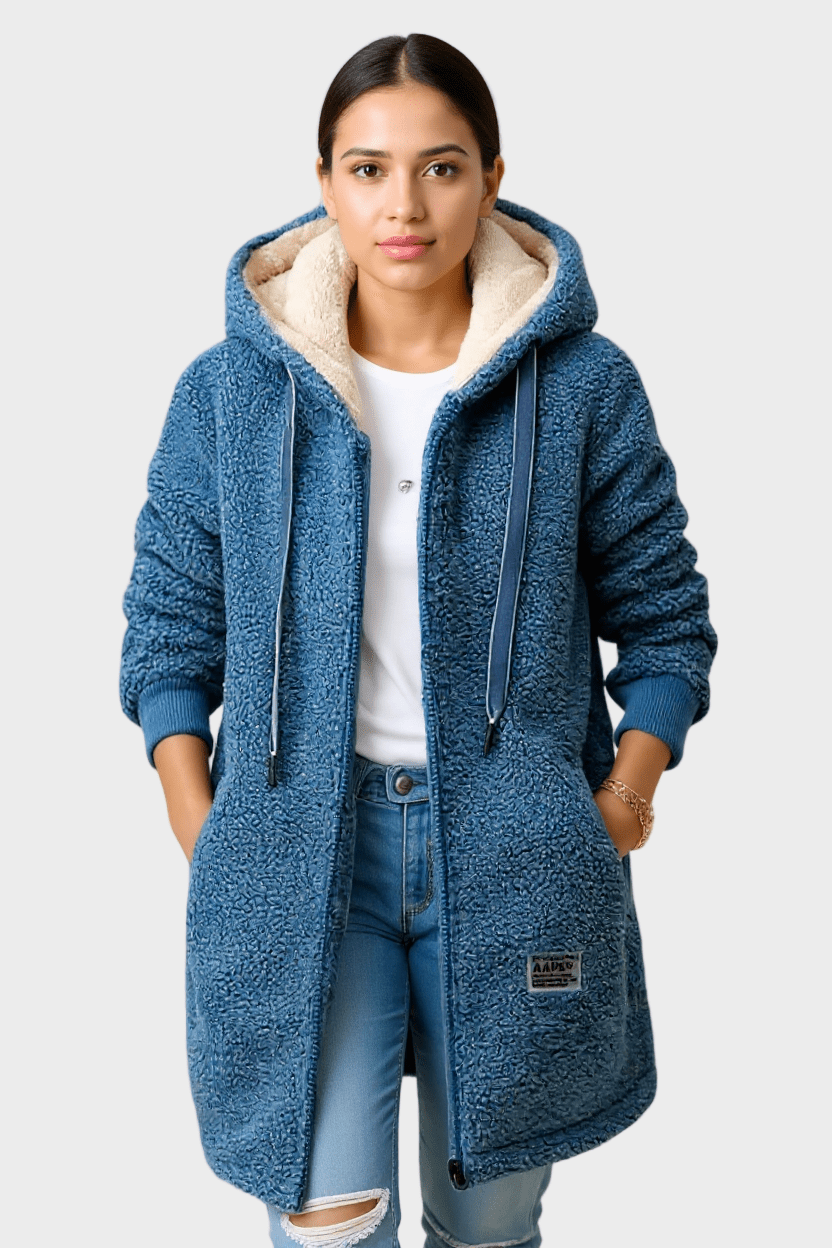 Hooded Teddy Fleece Jacket with Zip Front and Plush Lining