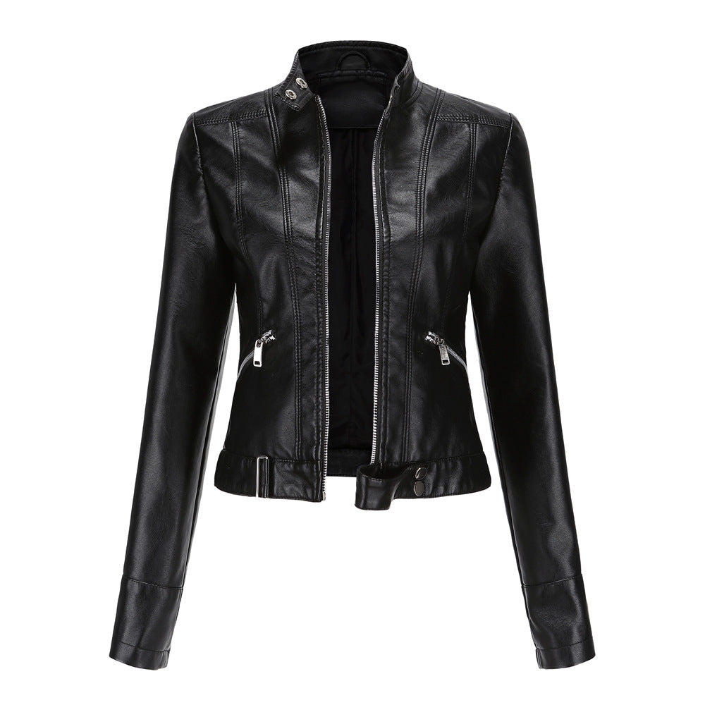 Women’s Faux Leather Slim Zip Jacket – Chic Lightweight Moto Style