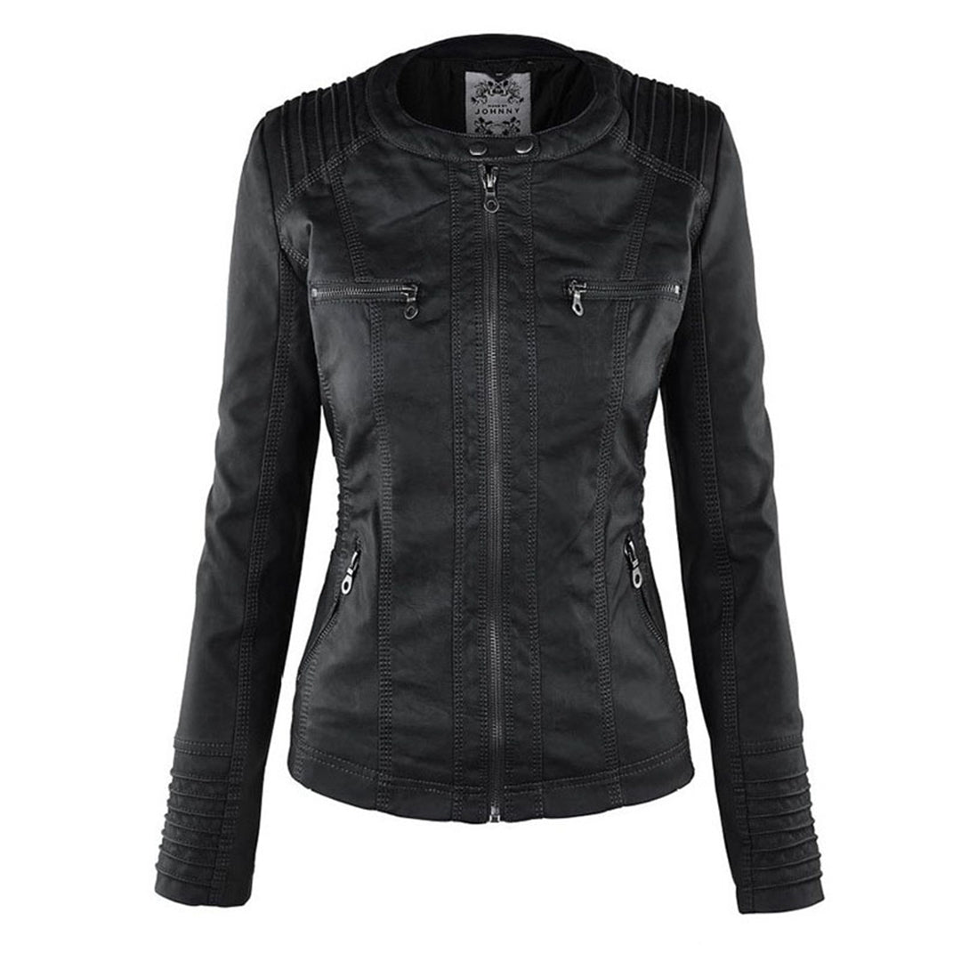 Hooded Faux Leather Zip Jacket for Sleek Everyday Style