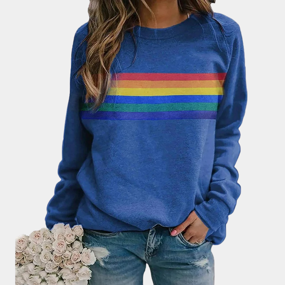 Rainbow Stripe Casual Sweatshirt for Women