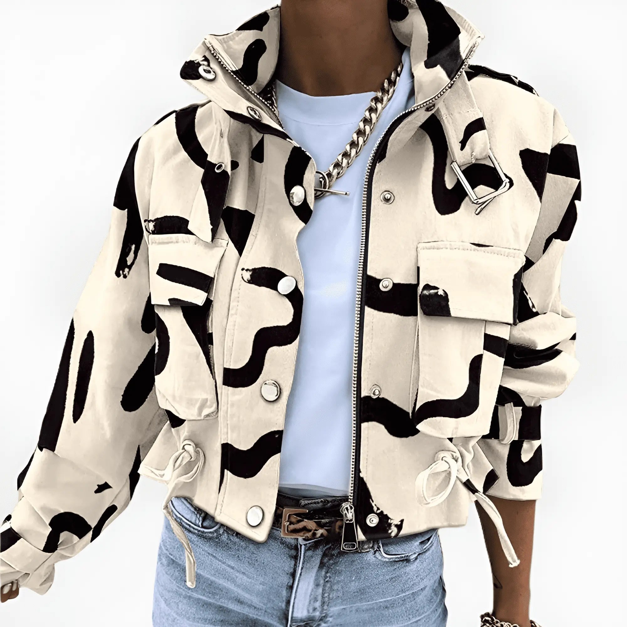 Women’s Cropped Abstract-Print Button Jacket