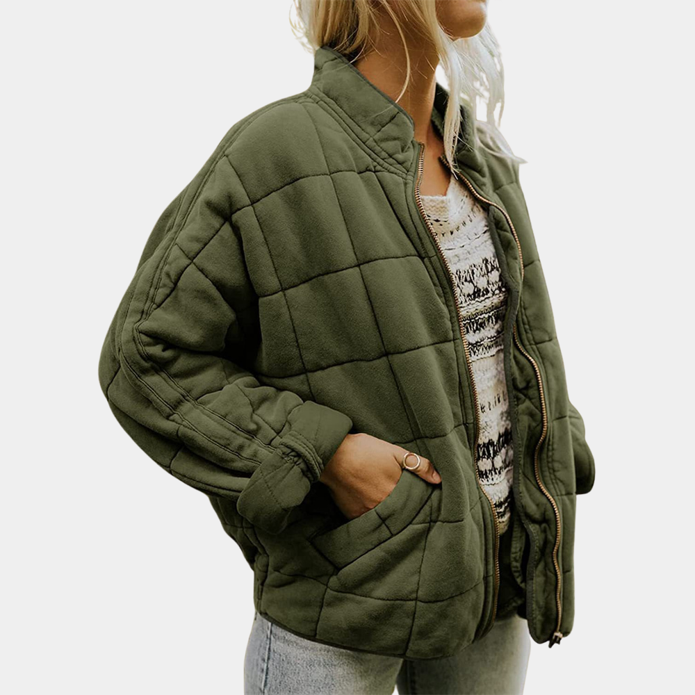 Quilted Zip Front Jacket for Cozy Casual Everyday Wear