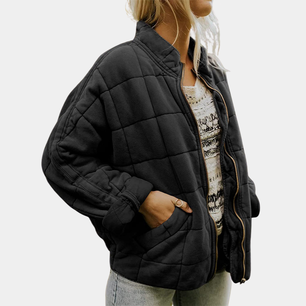 Quilted Zip Front Jacket for Cozy Casual Everyday Wear