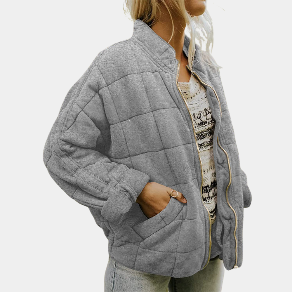 Quilted Zip Front Jacket for Cozy Casual Everyday Wear
