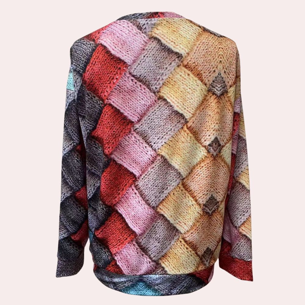 Multicolor Patchwork Knit Long Sleeve Top for Casual Wear