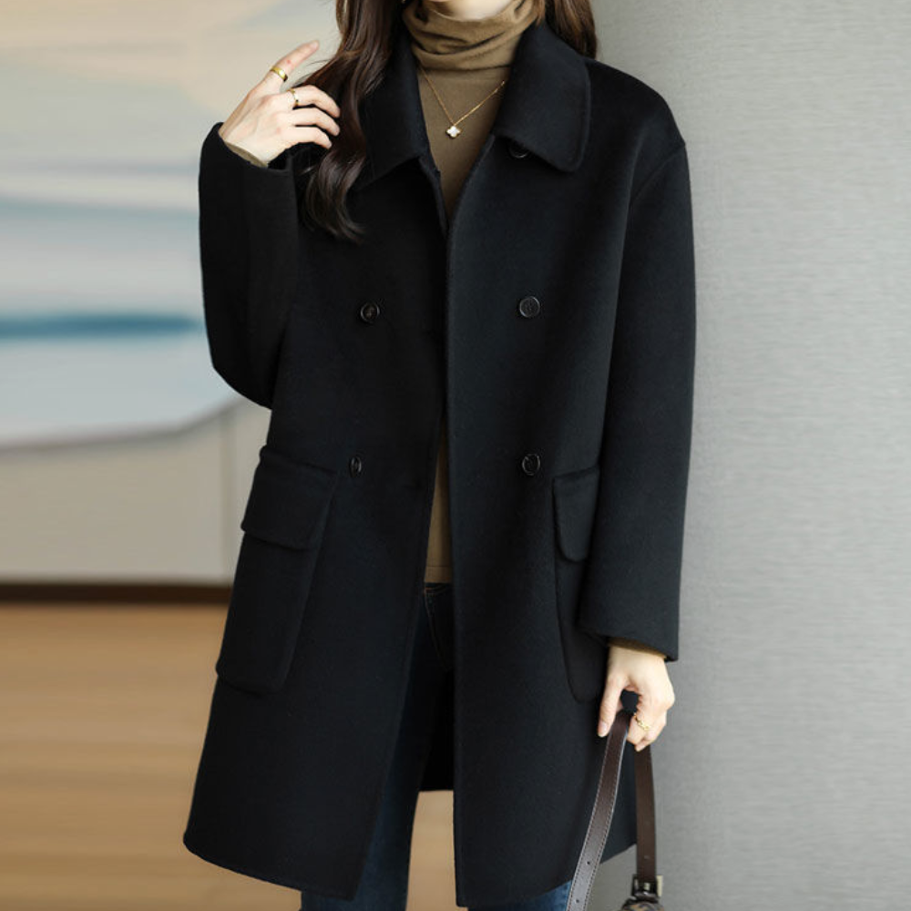 Women’s Classic Wool Blend Short Double-Breasted Coat