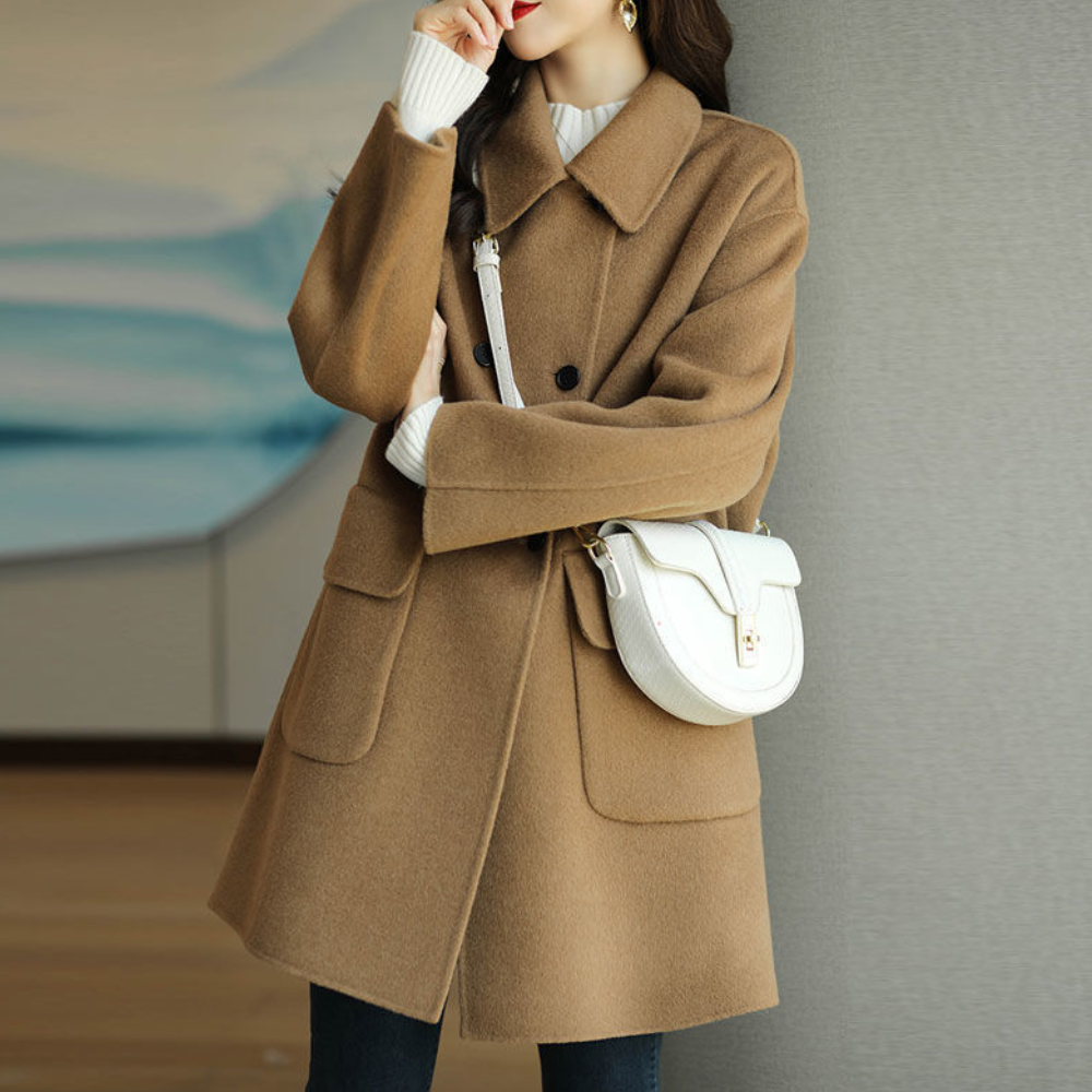 Women’s Classic Wool Blend Short Double-Breasted Coat