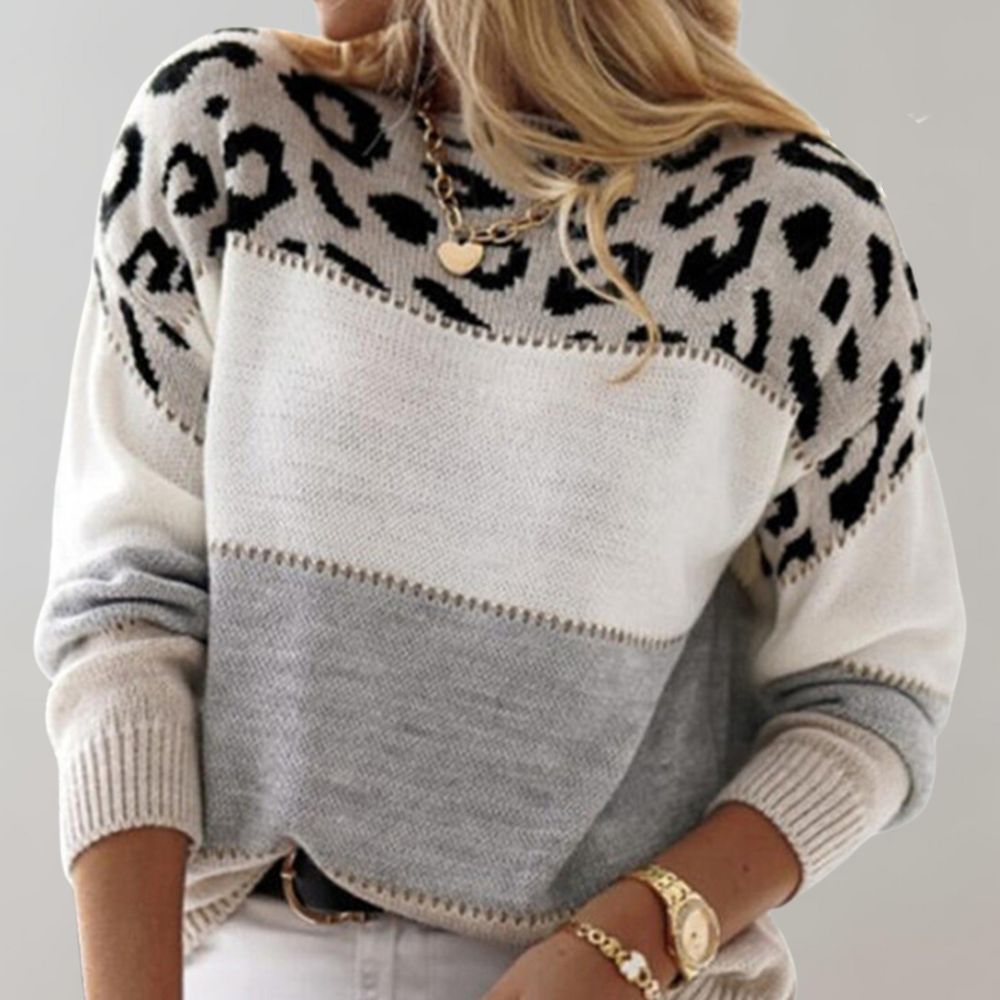 Leopard Panel Knit Sweater for Modern Everyday Style