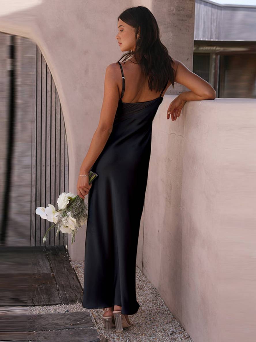 Elegant Satin Strapless Slit Maxi Dress