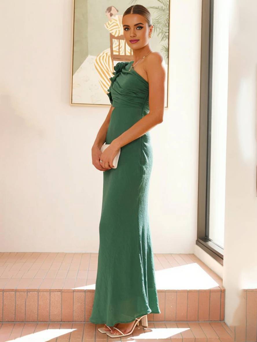 One-Shoulder Ruffle Sleeve Formal Maxi Dress