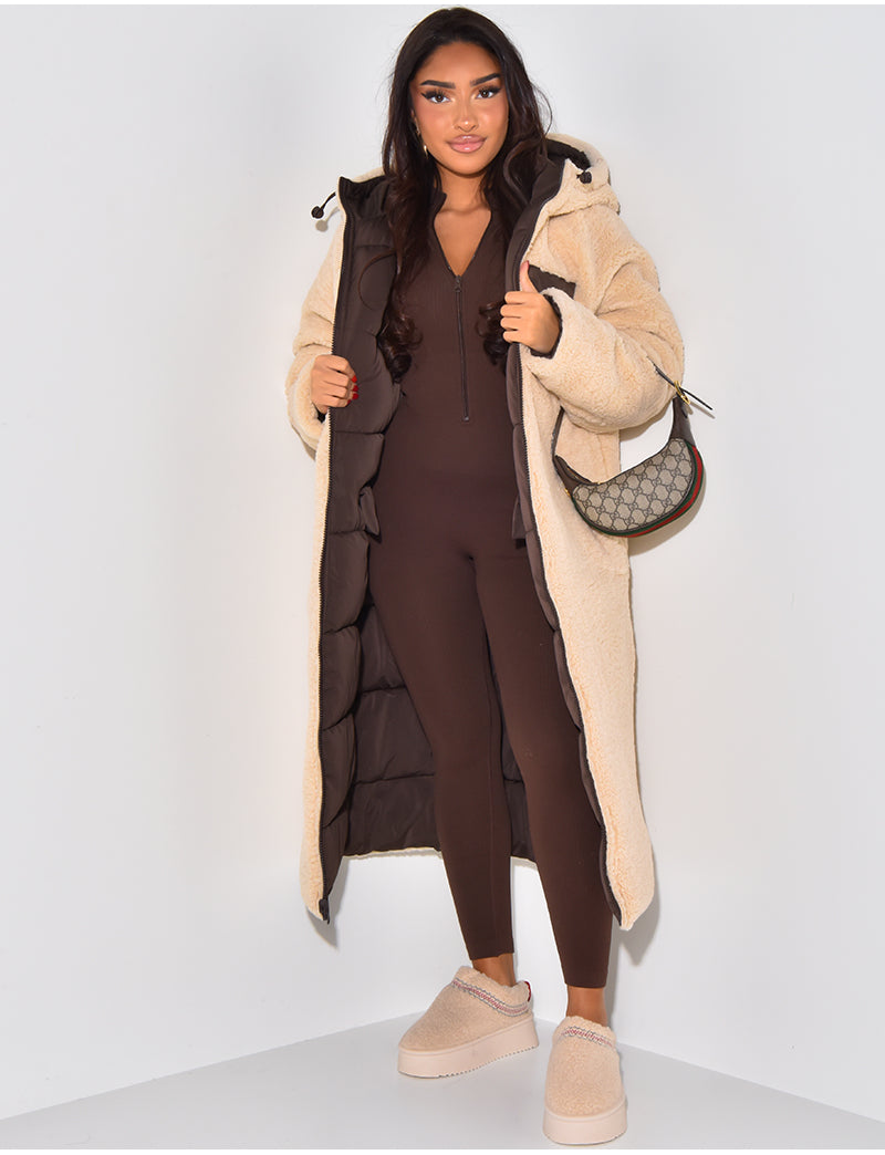 Long Hooded Sherpa Lined Puffer Coat for Cozy Winter Warmth