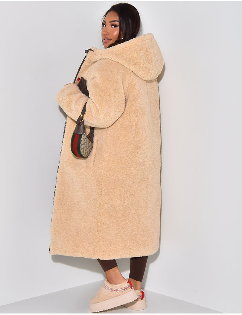 Long Hooded Sherpa Lined Puffer Coat for Cozy Winter Warmth