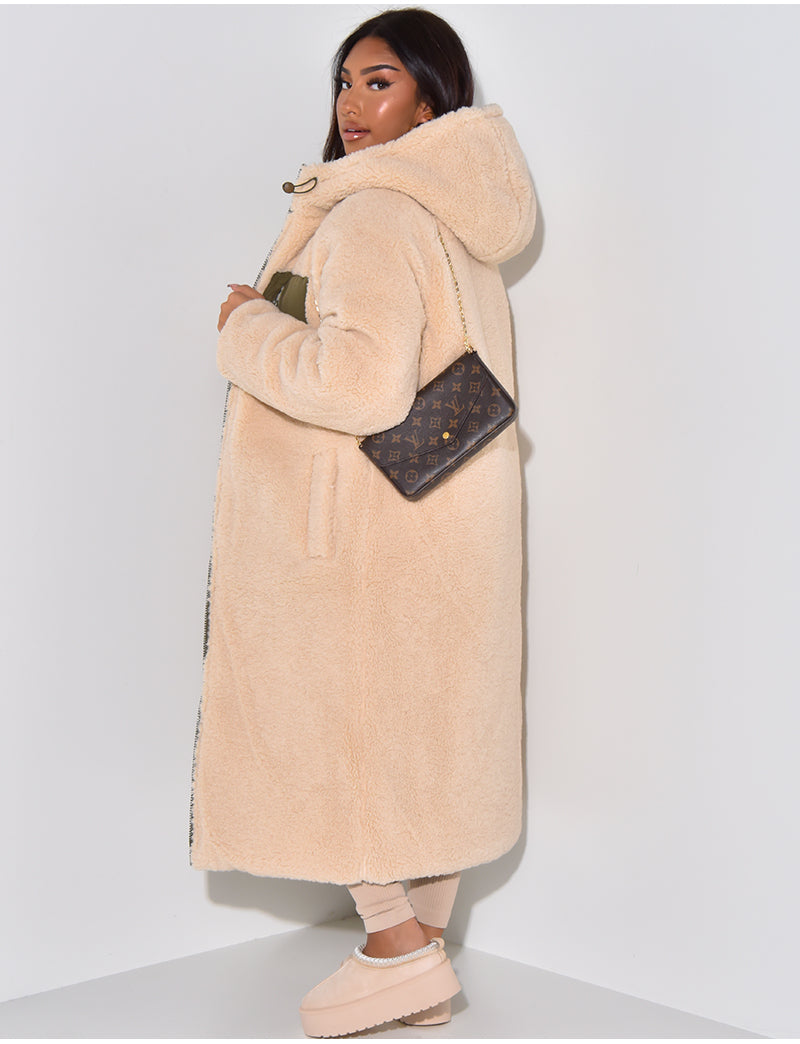 Long Hooded Sherpa Lined Puffer Coat for Cozy Winter Warmth