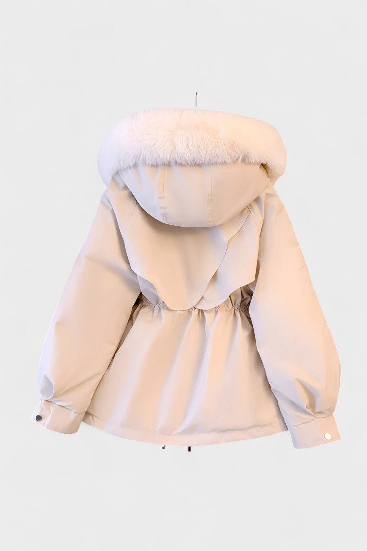 Insulated Hooded Parka Jacket with Faux Fur Trim and Drawstring Waist