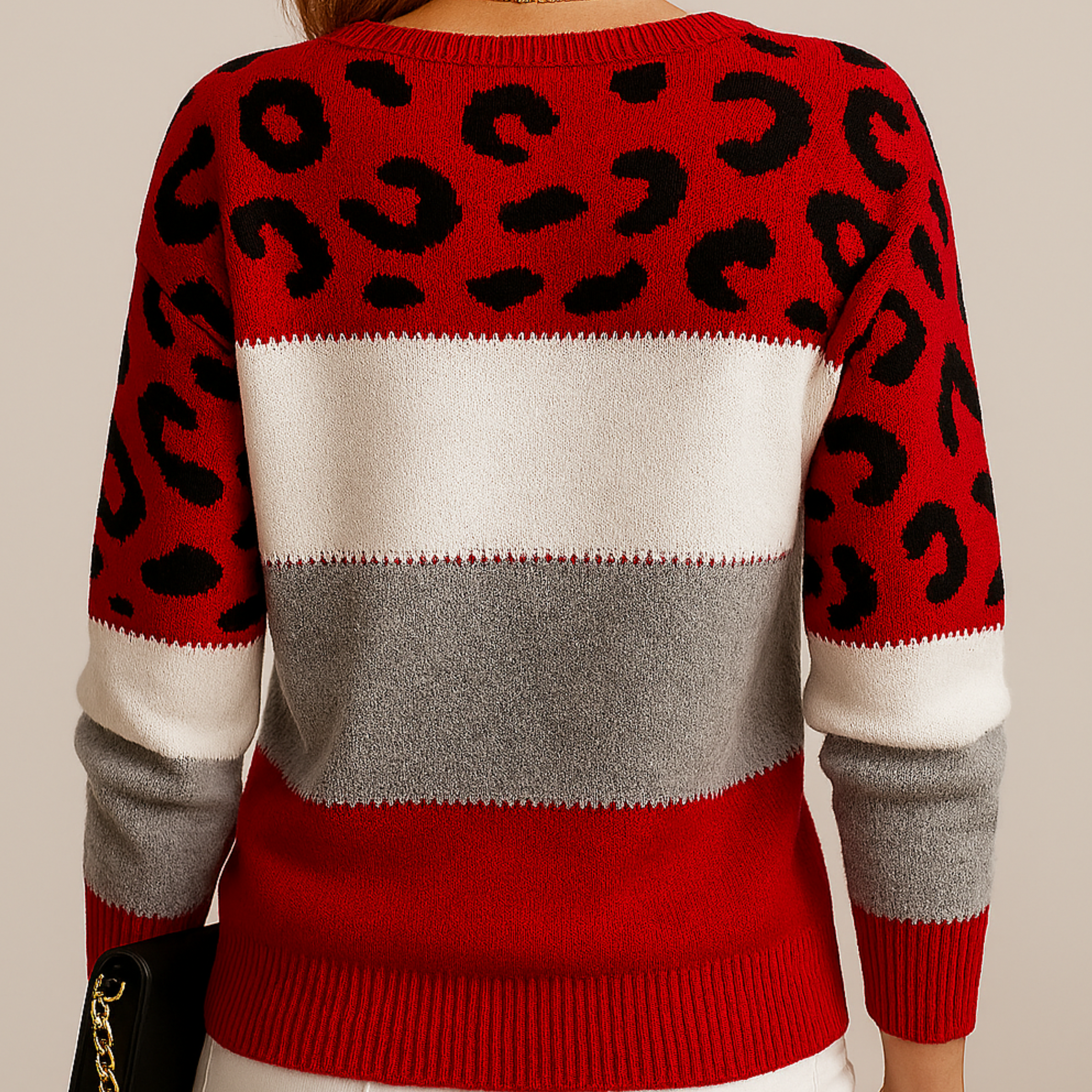 Leopard Panel Knit Sweater for Modern Everyday Style