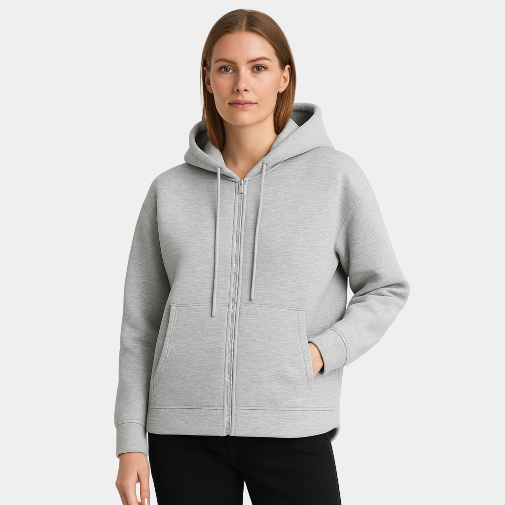 Women’s Minimalist Zip-Up Hooded Jacket with Soft Fleece Lining