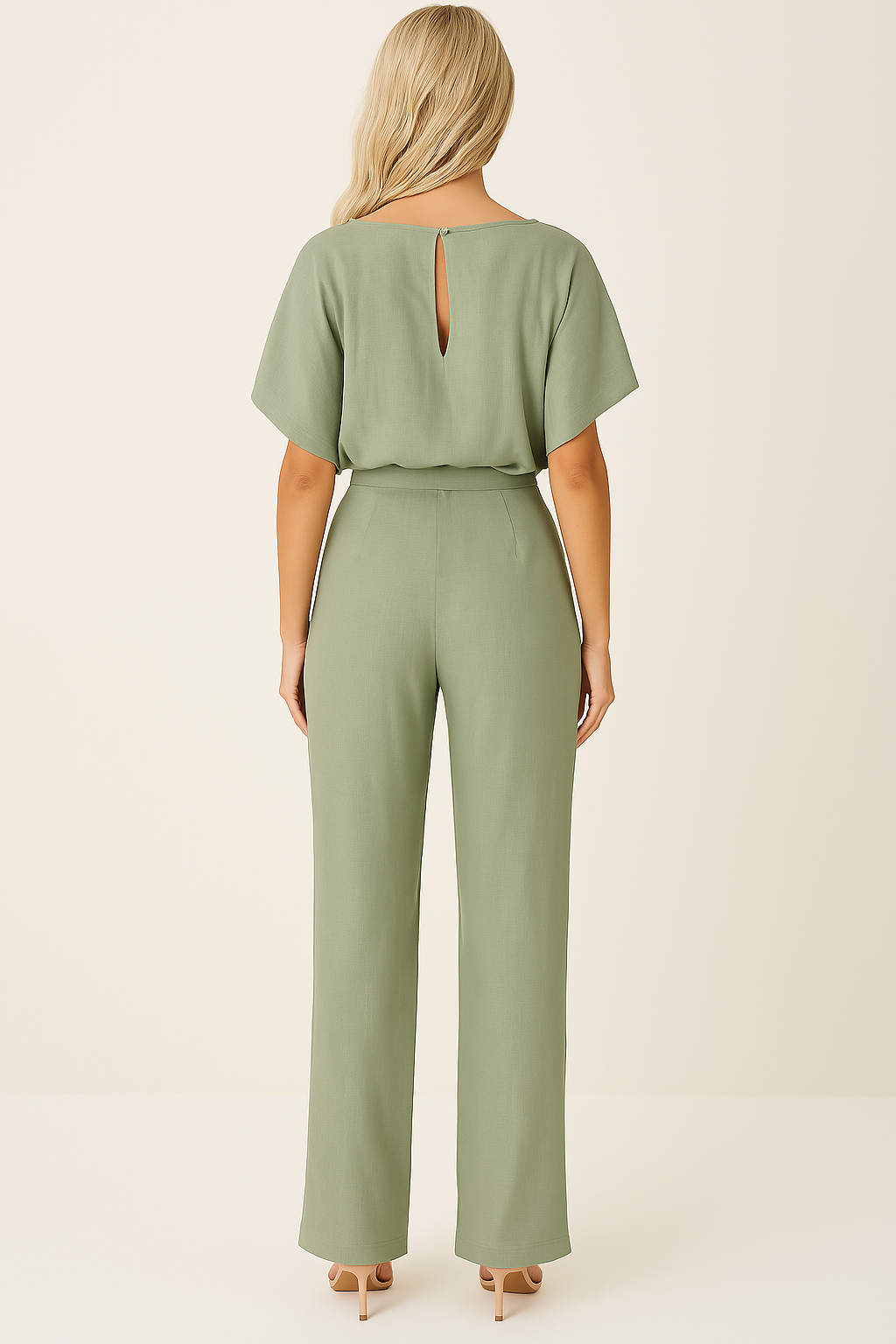 Women’s Short-Sleeve Belted Wide-Leg Jumpsuit