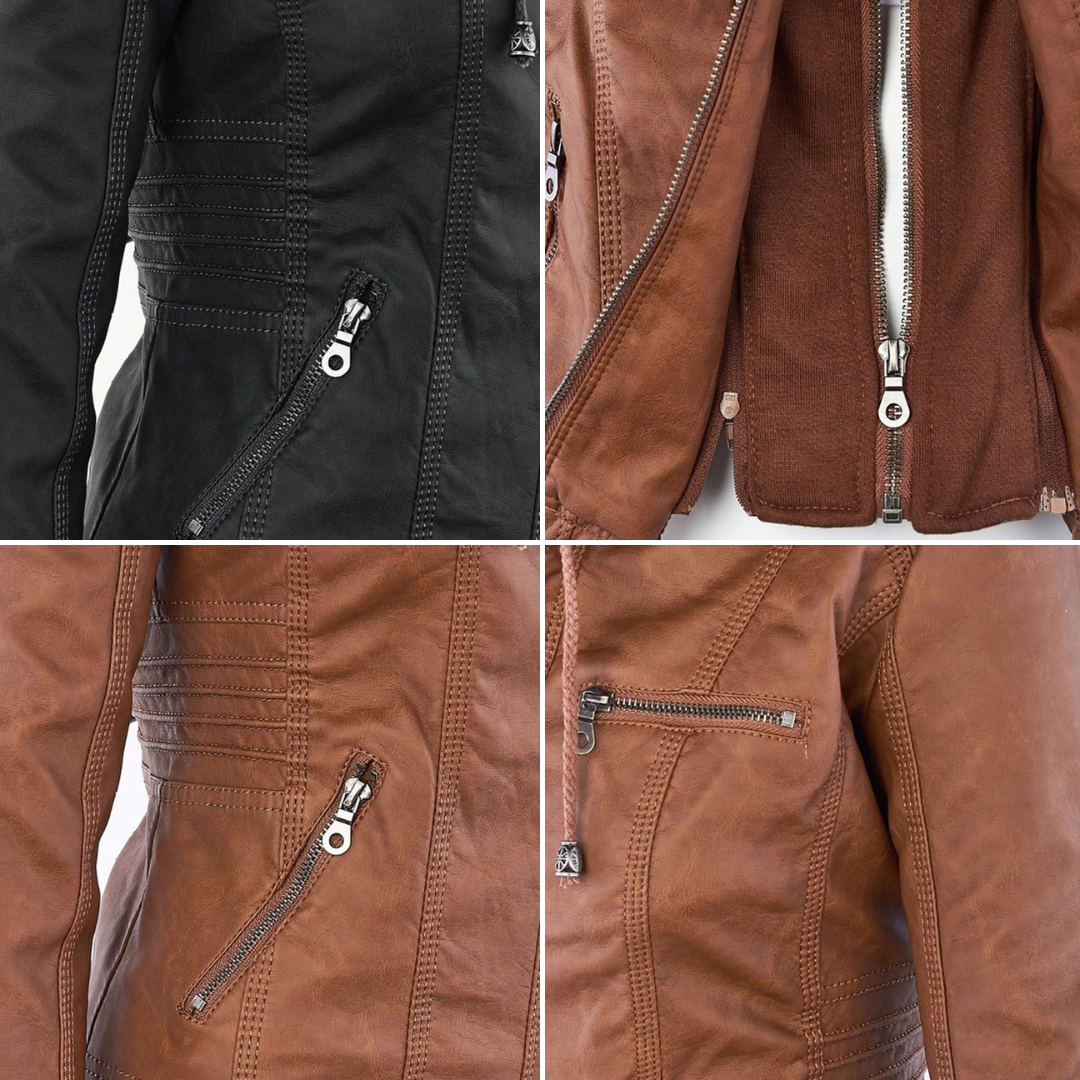 Faux Leather Hooded Moto Jacket