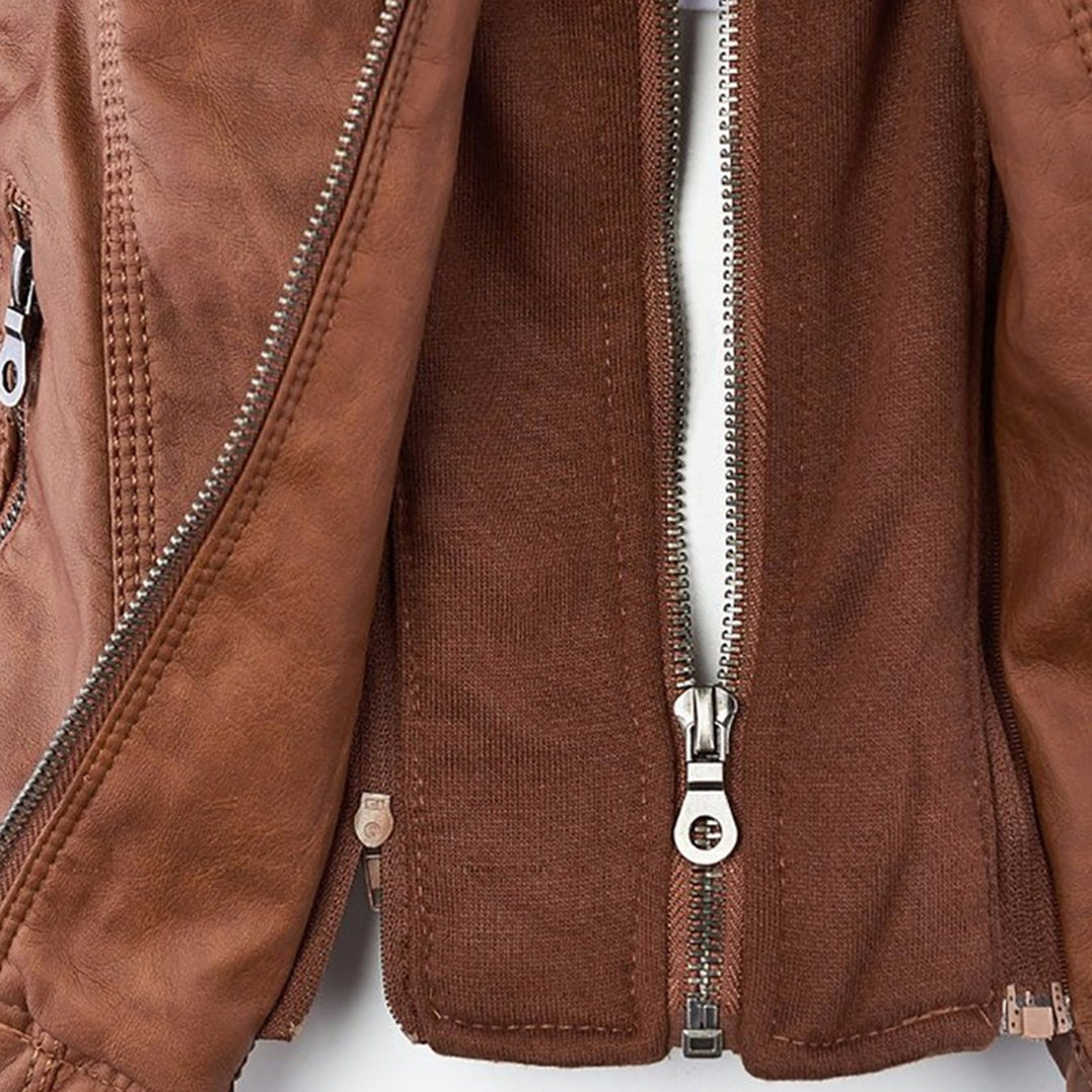 Faux Leather Hooded Moto Jacket