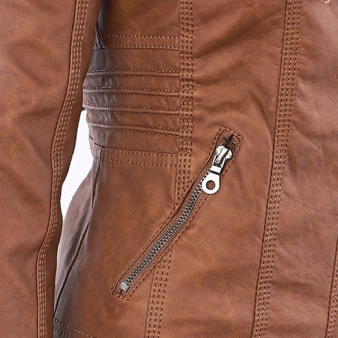 Faux Leather Hooded Moto Jacket