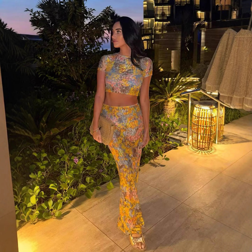 Floral Mesh Bodycon Maxi Dress