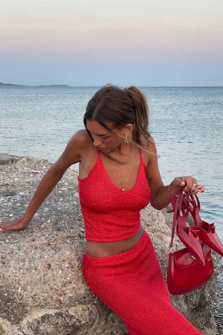 Elegant Ribbed Knit Two-Piece Maxi Set