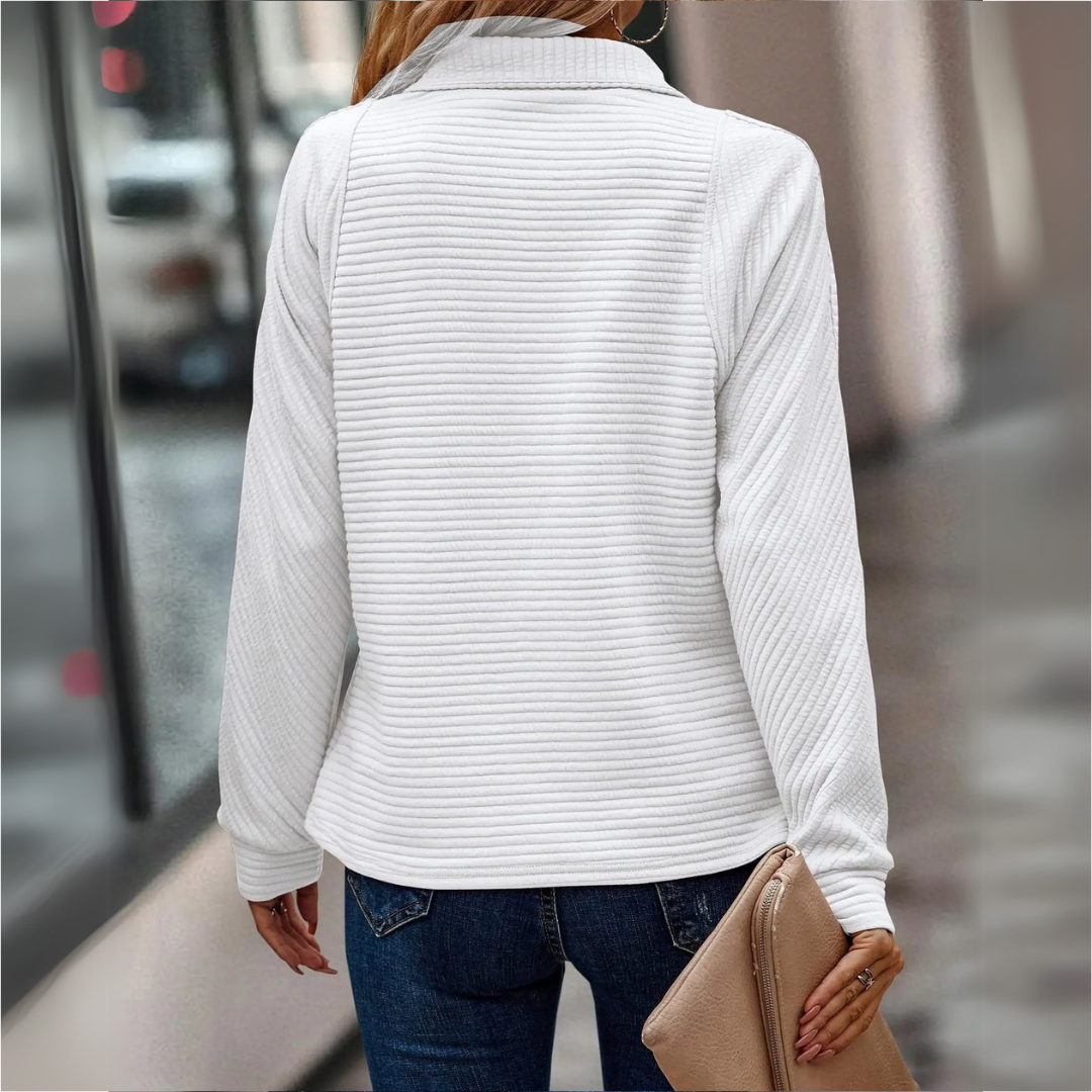 Ribbed Half Zip Pullover with Stand Collar