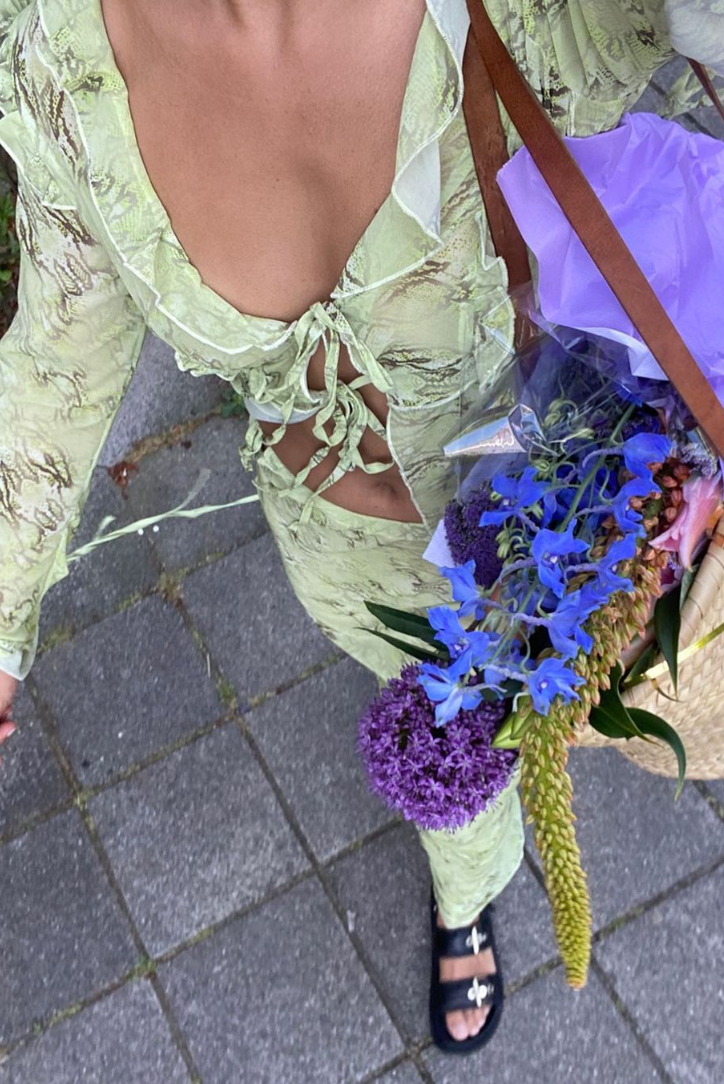 Floral Lace Tie-Front Sheer Maxi Dress