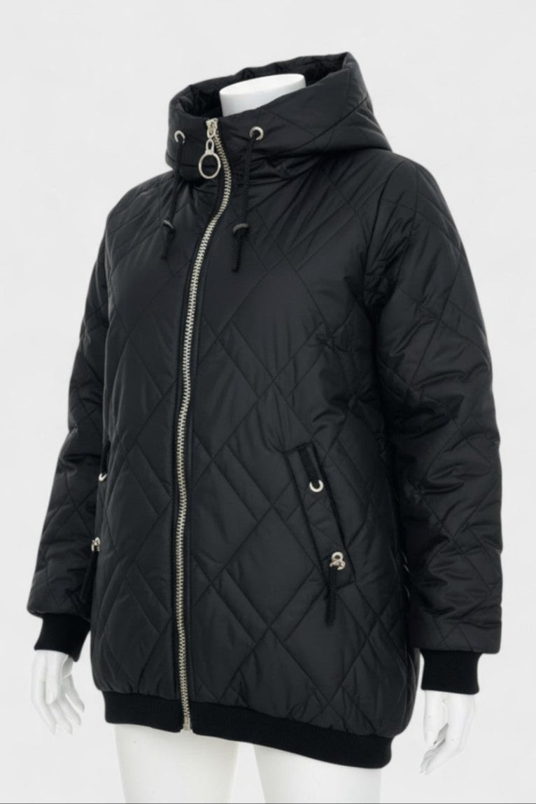 Quilted Hooded Zip Front Puffer Jacket